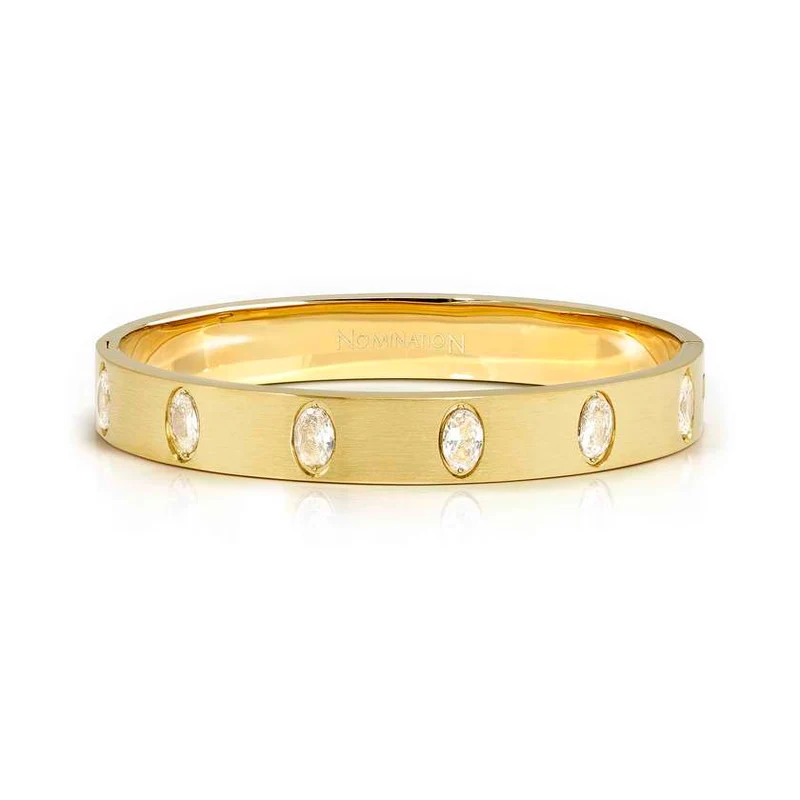 Pretty Bangles Satinshine Wide Bracelet in Gold with 6 White Oval CZ