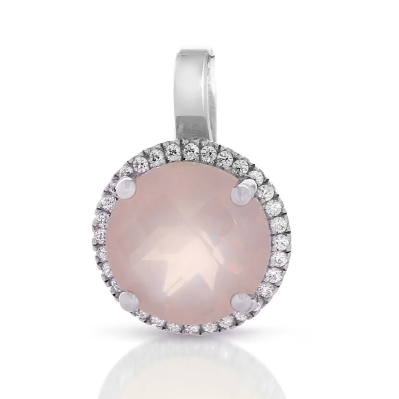 ROSENQUARZ ANHÄNGER SILBER ZIRKONIA DAMENSCHMUCK