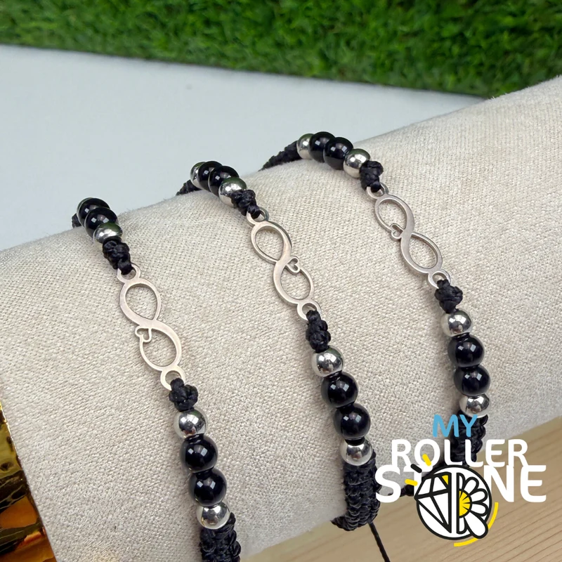 Verstellbares Infinity-Armband aus geflochtenem Material mit Onyx