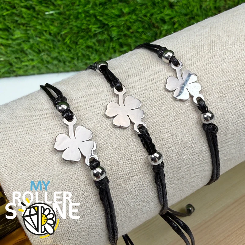 Verstellbares vierblättriges Kleeblatt-Armband – Silberner Edelstahl