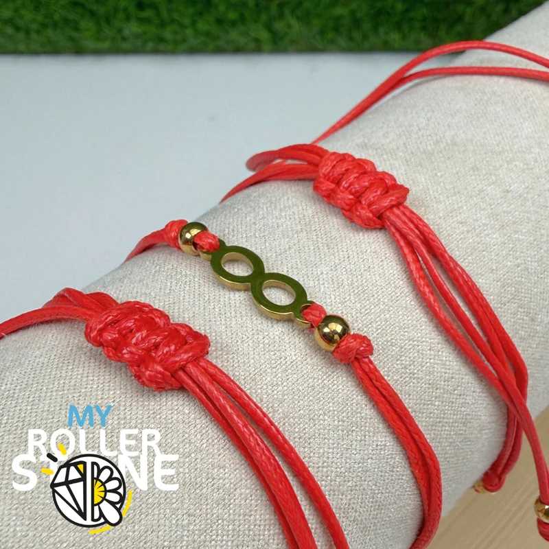 Unendlichkeitsarmband aus Edelstahl mit roter Kordel