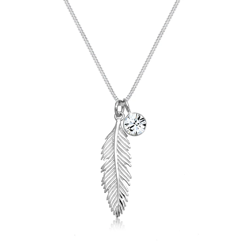 Halskette Feder | Mit Kristallen von Swarovski® (Weiß)
