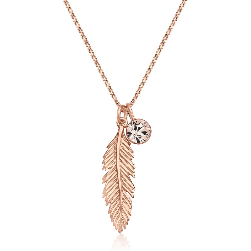 Halskette Feder | Mit Kristallen von Swarovski® (Weiß)