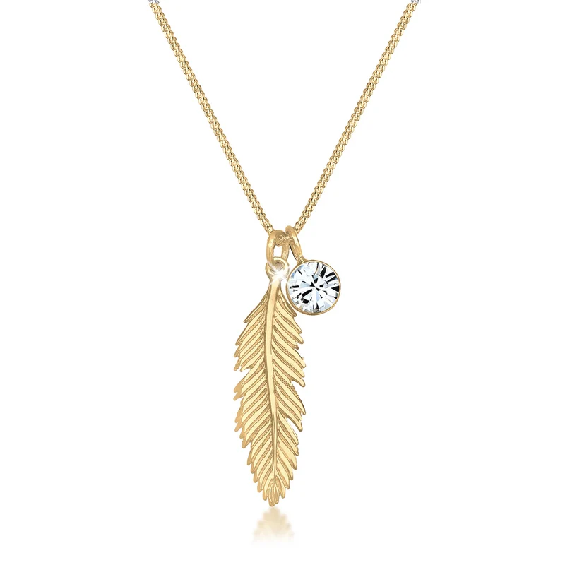 Halskette Feder | Mit Kristallen von Swarovski® (Weiß)