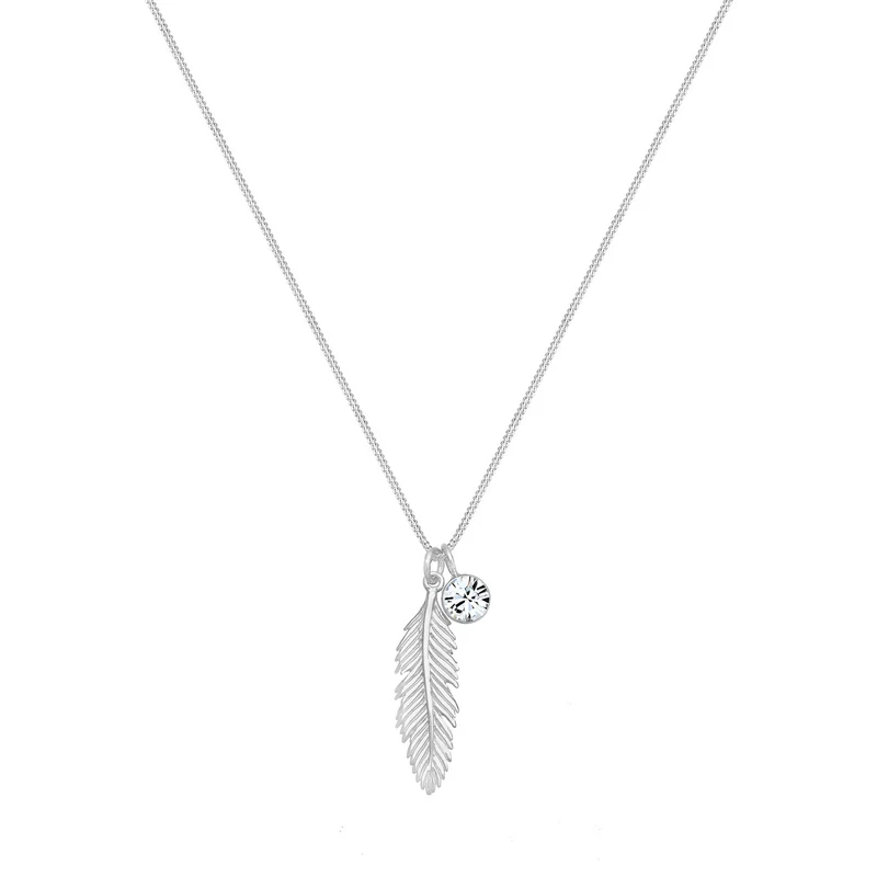 Halskette Feder | Mit Kristallen von Swarovski® (Weiß)