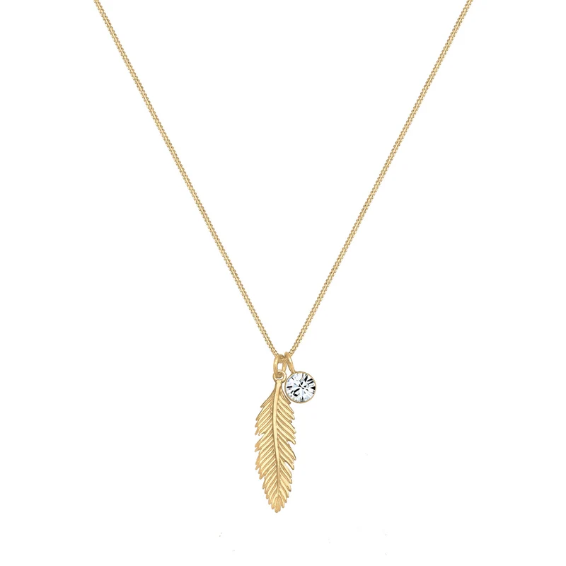 Halskette Feder | Mit Kristallen von Swarovski® (Weiß)