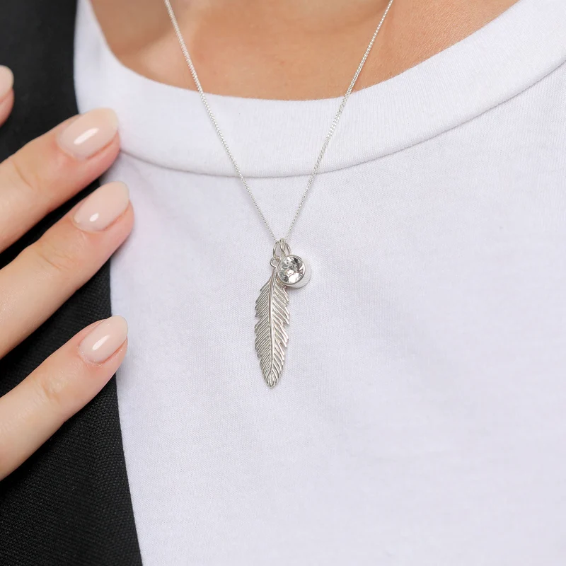 Halskette Feder | Mit Kristallen von Swarovski® (Weiß)