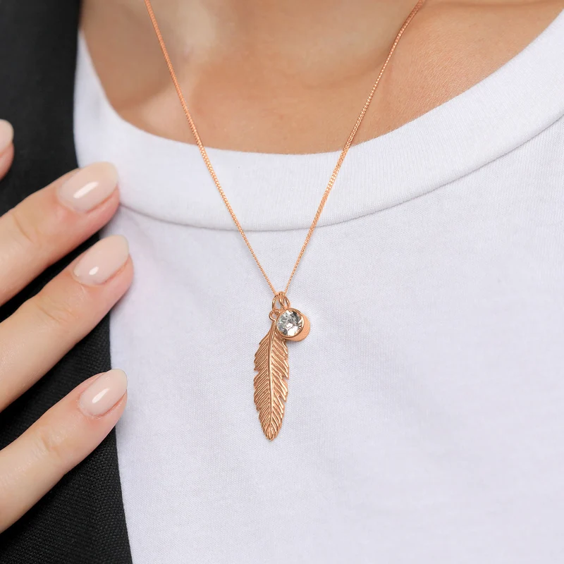 Halskette Feder | Mit Kristallen von Swarovski® (Weiß)