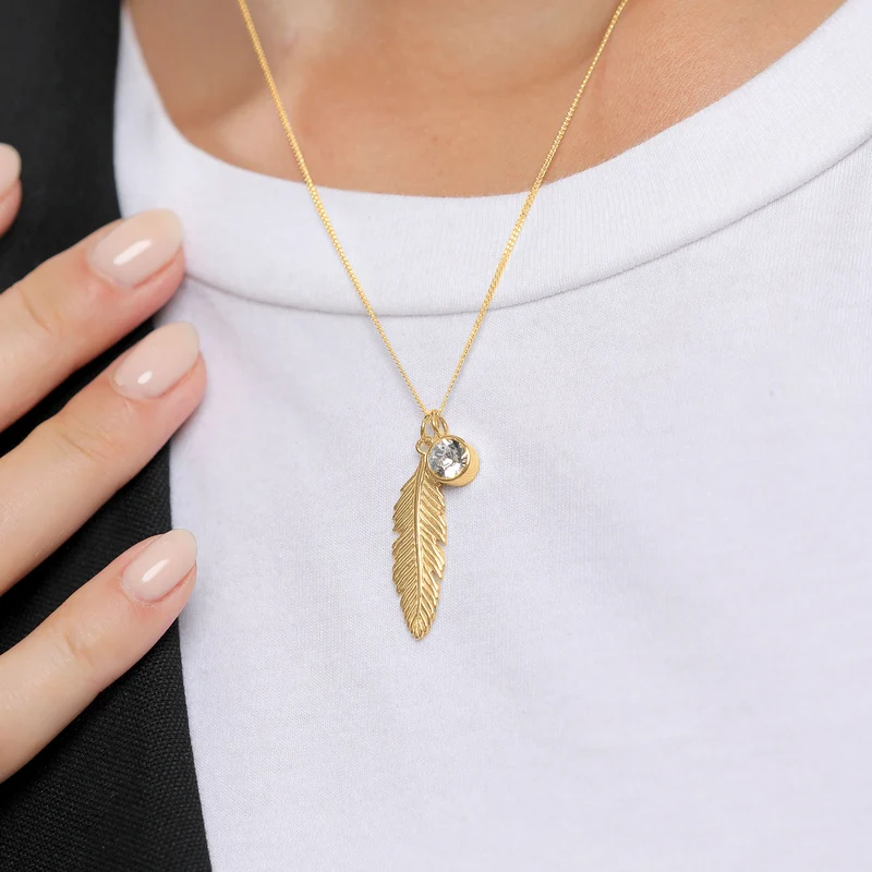 Halskette Feder | Mit Kristallen von Swarovski® (Weiß)