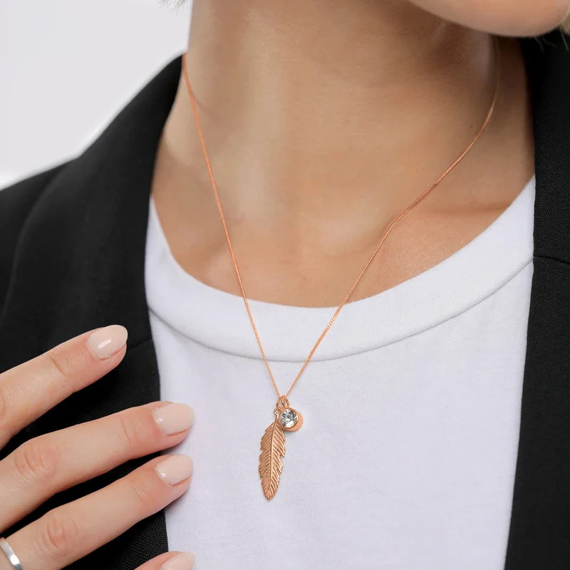 Halskette Feder | Mit Kristallen von Swarovski® (Weiß)