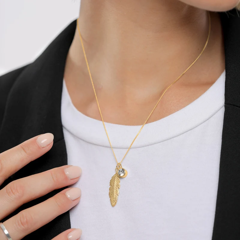 Halskette Feder | Mit Kristallen von Swarovski® (Weiß)