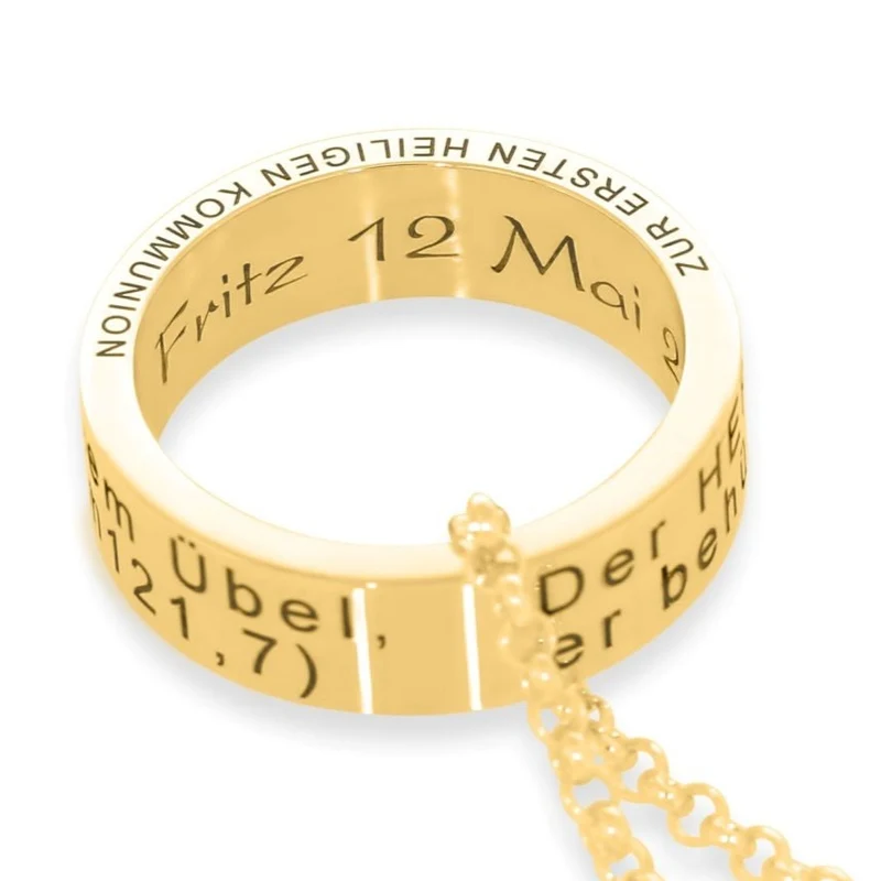 KETTE TAUFE KOMMUNION GRAVUR GOLD HALSKETTE NAMENSRING ANHÄNGER