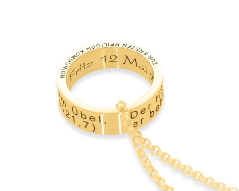 KETTE TAUFE KOMMUNION GRAVUR GOLD HALSKETTE NAMENSRING ANHÄNGER