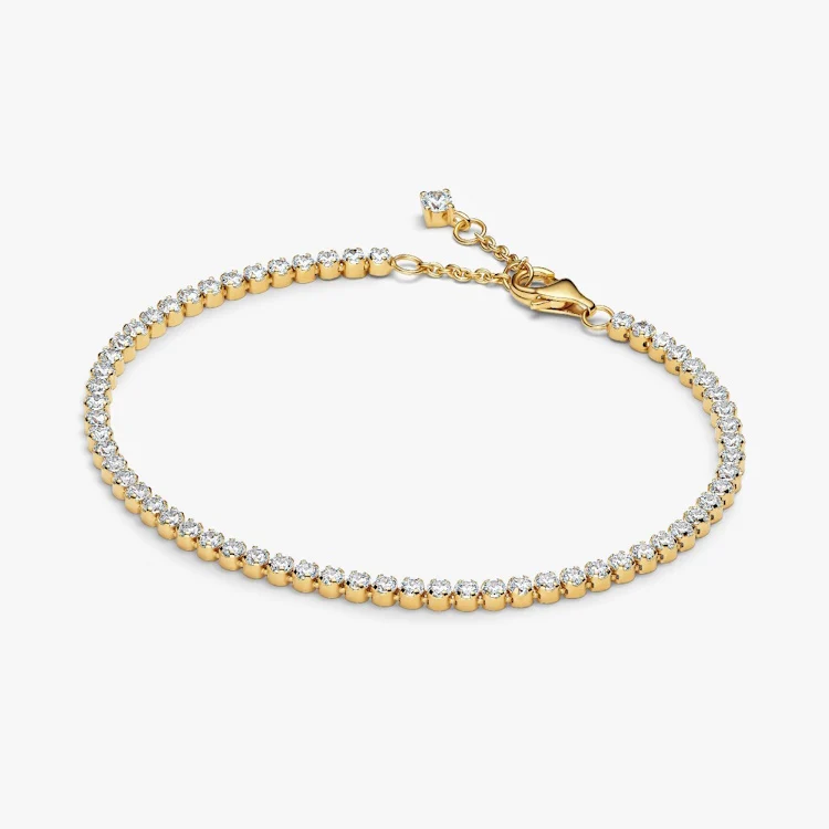 Gold Sparkling Slim Tennis Bracelet, Size 18cm