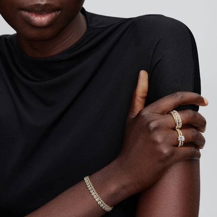 Gold Sparkling Slim Tennis Bracelet, Size 18cm