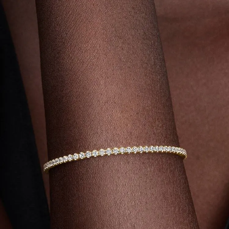 Gold Sparkling Slim Tennis Bracelet, Size 18cm