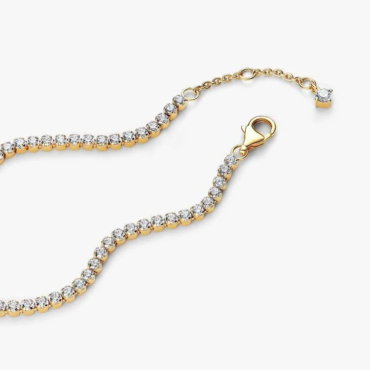 Gold Sparkling Slim Tennis Bracelet, Size 18cm