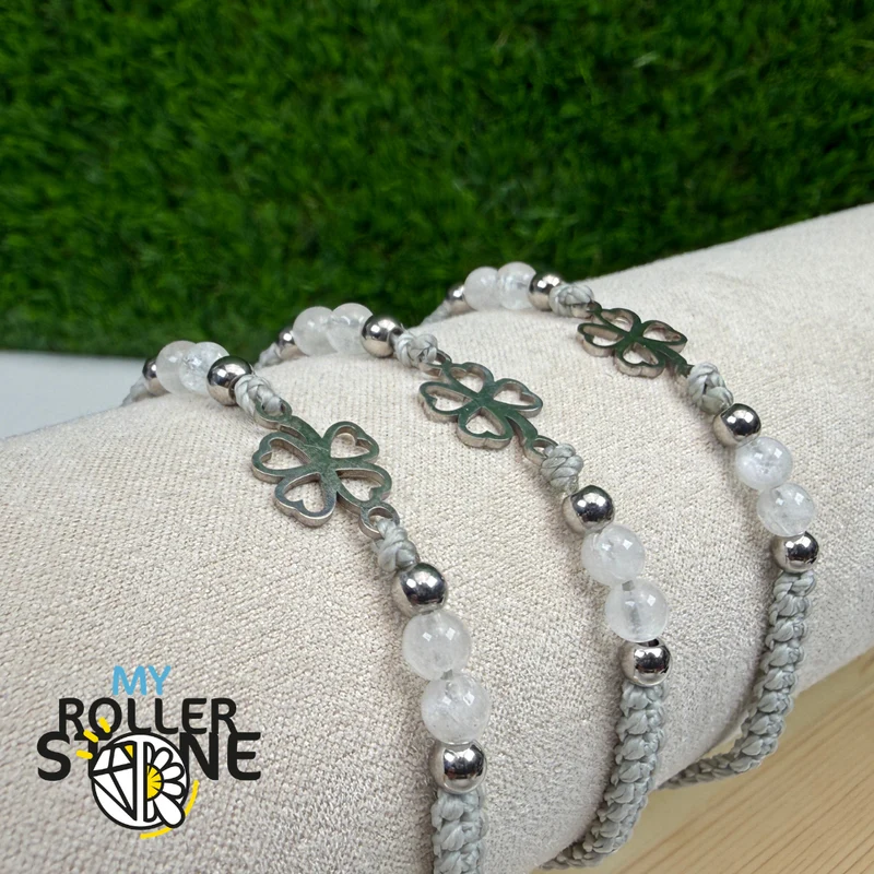 Glücksarmband mit Kleeblatt und Naturstein