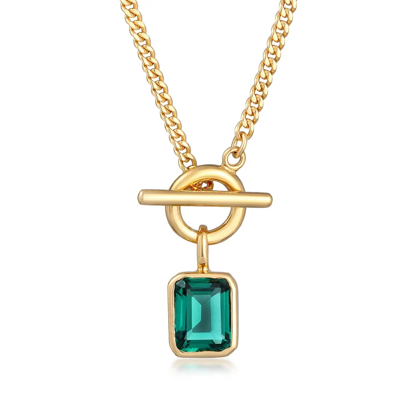 Green Quartz Octagon Curb Chain Halskette & Armband Schmuck Set