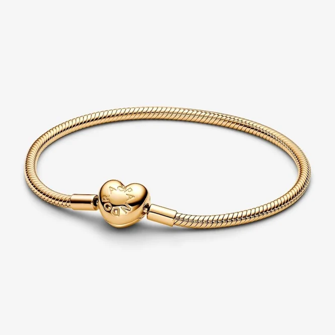 Gold Heart Clasp Snake Chain Bracelet, 19cm