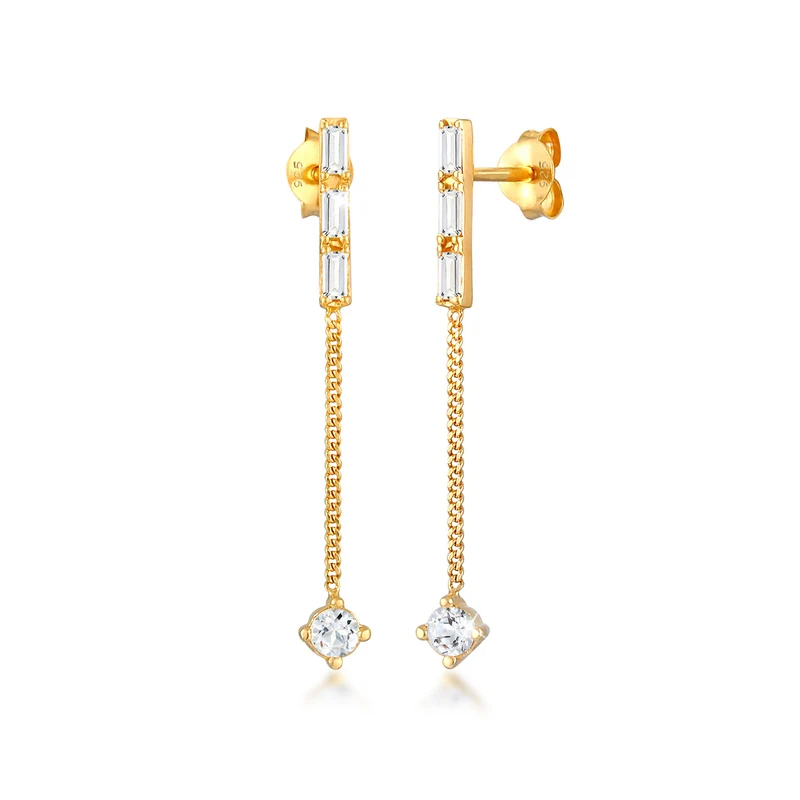 White Topaz Baguette Gem Creolen & Anhänger Ohrringe Schmuck Set