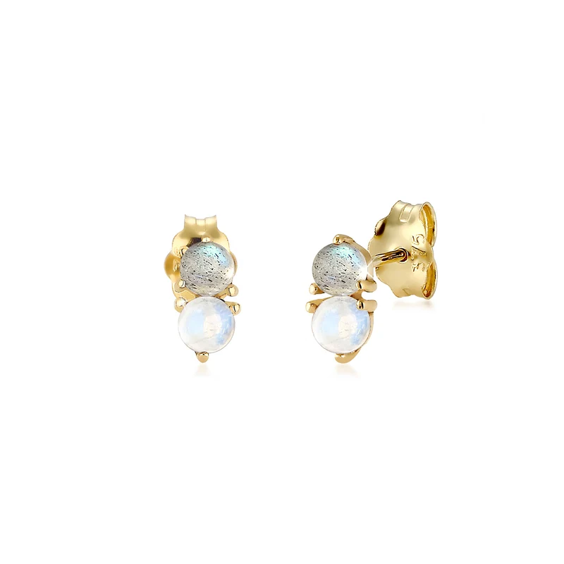 Labradorite & Moonstone Halskette & Ohrstecker Schmuck Set
