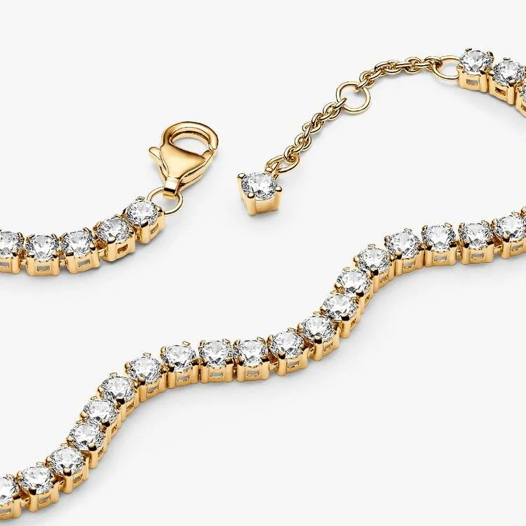 Gold Sparkling Tennis Bracelet, Size 16cm