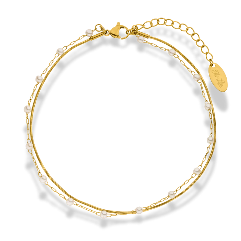 Mini Sleek Pearl Fußkette 14K Vergoldet