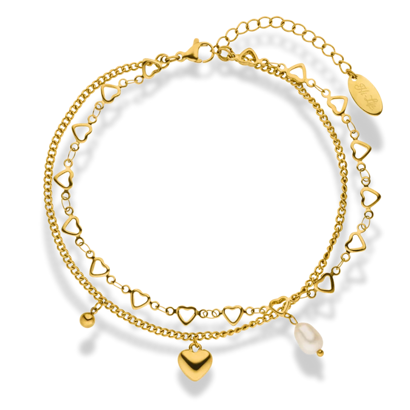 Heart Pearl Fußkette 14K Vergoldet