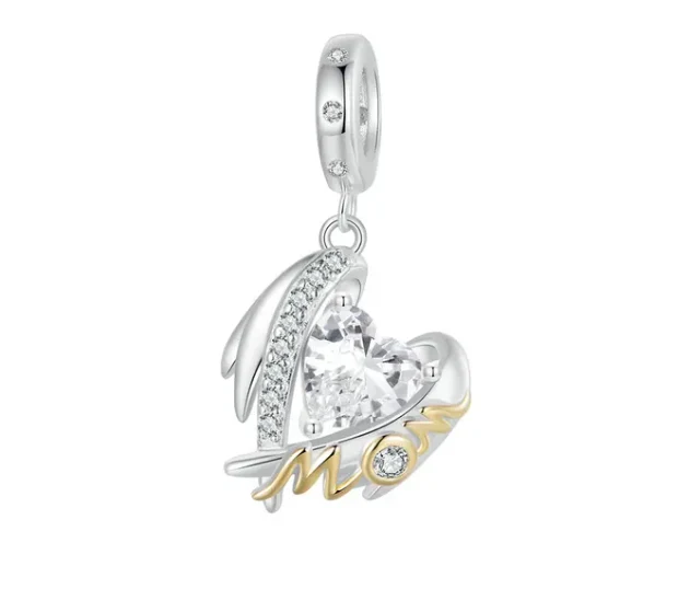 "Mom" Angel Wing Dangle Charm | GP CZ