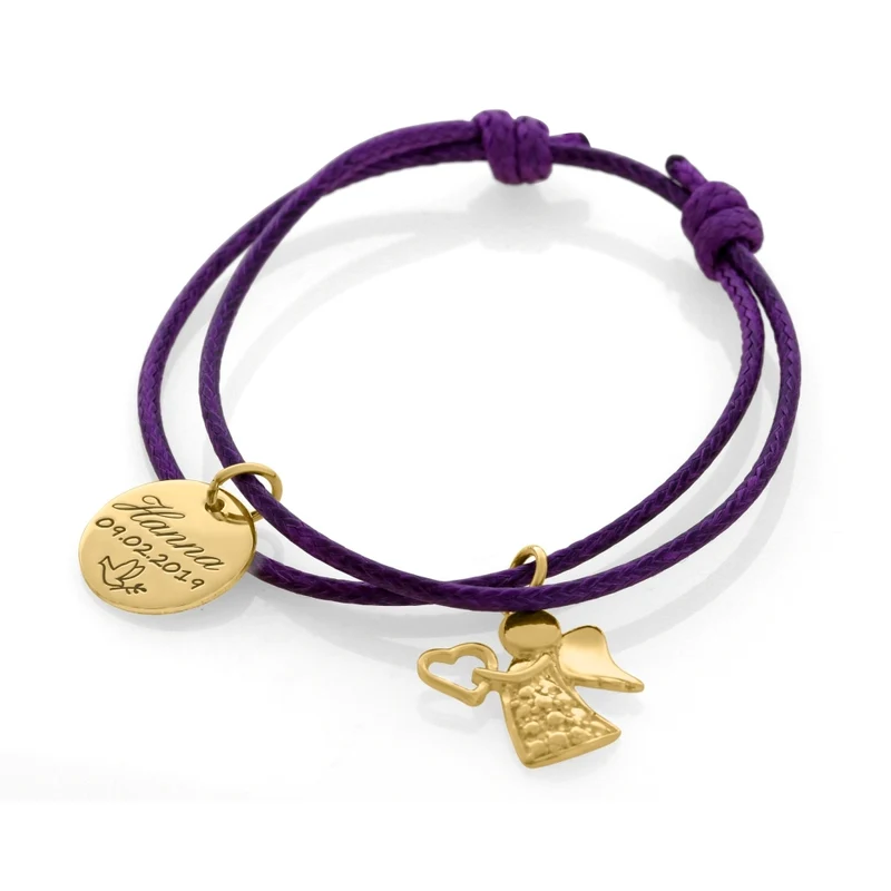 ARMBAND GRAVUR TAUFE MÄDCHEN NAMENSARMBAND LILA ENGEL