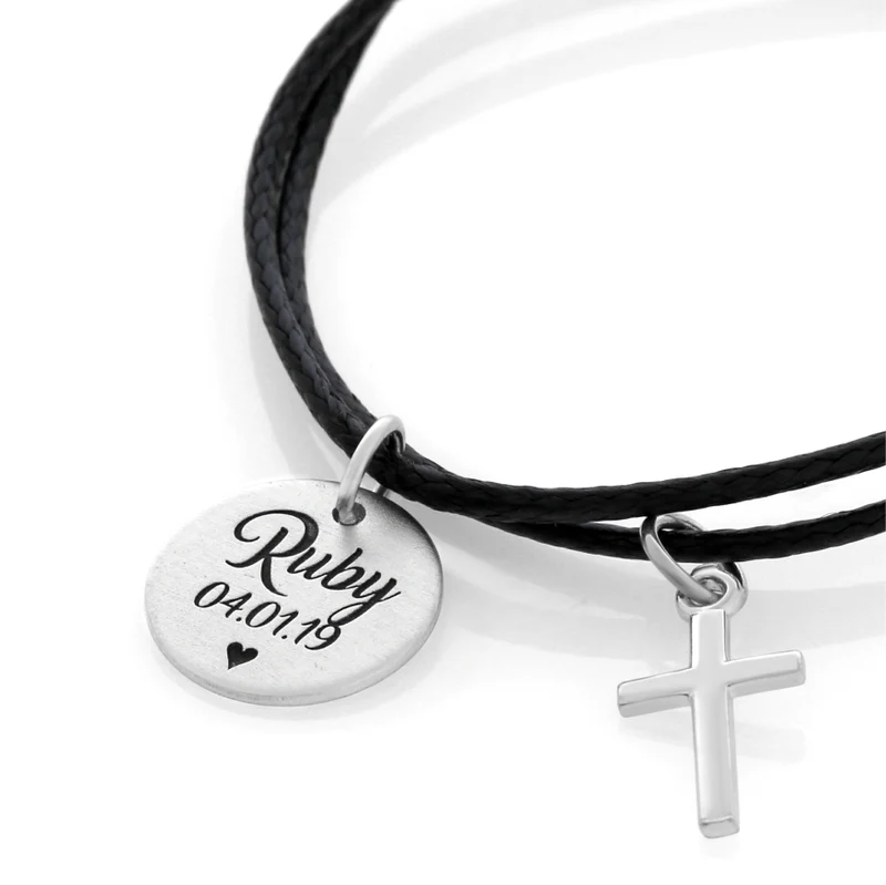 ARMBAND MIT GRAVUR TAUFSCHMUCK KINDER KREUZ 925 SILBER