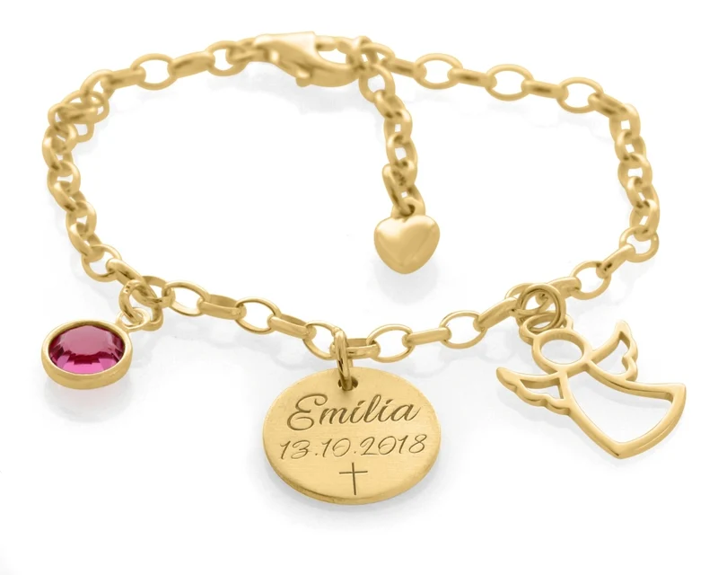 SCHUTZENGEL ARMBAND TAUFE GRAVUR ANHÄNGER VERGOLDET