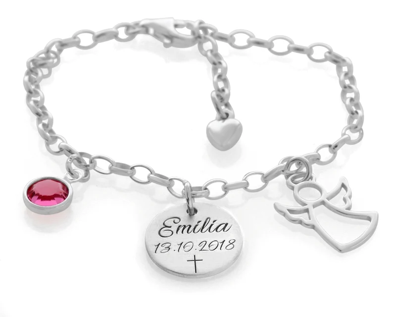 ARMBAND MIT GRAVUR SCHUTZENGEL ANHÄNGER 925 SILBER