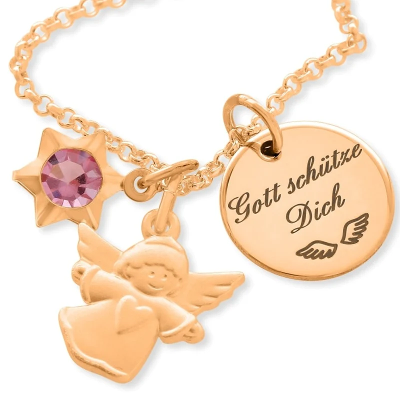 KETTE ROSÉ VERGOLDET GRAVUR TAUFSCHMUCK ENGEL ANHÄNGER