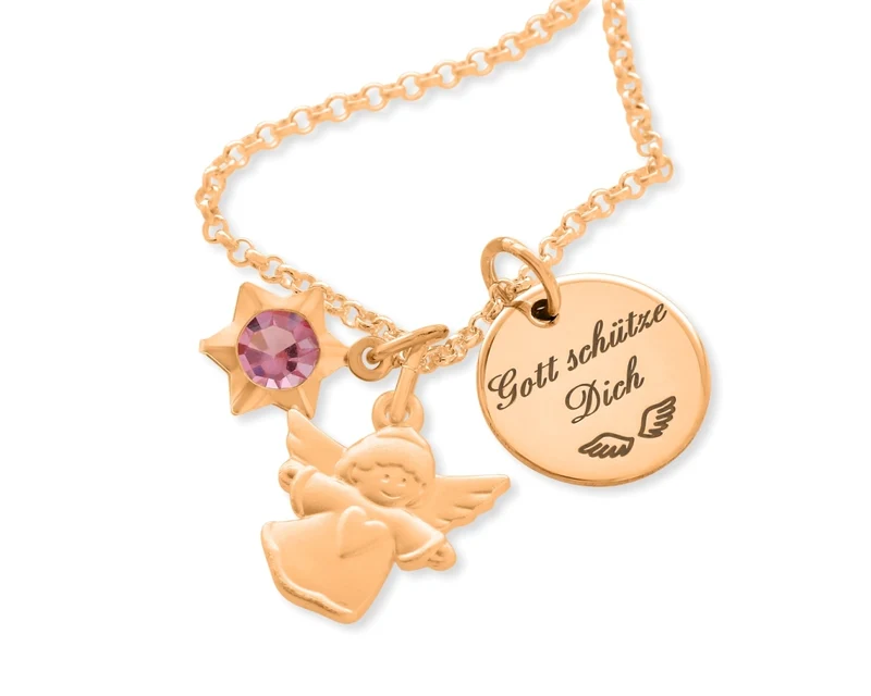 KETTE ROSÉ VERGOLDET GRAVUR TAUFSCHMUCK ENGEL ANHÄNGER