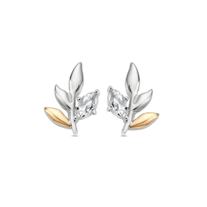 Royal Clogau® Silver Leaf Stud Earrings with Topaz