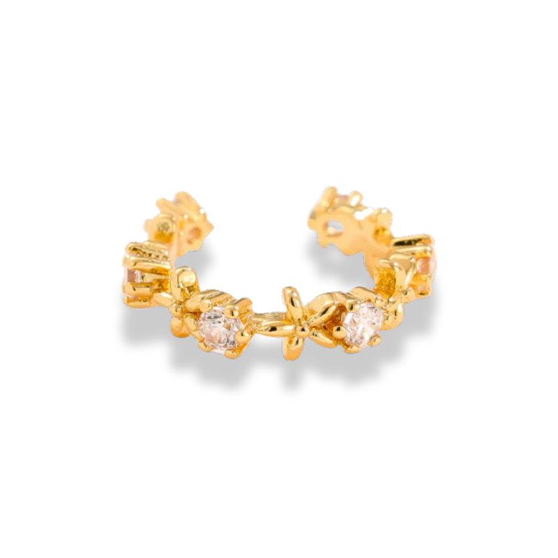 Flower Crystal Earcuff 14K Vergoldet