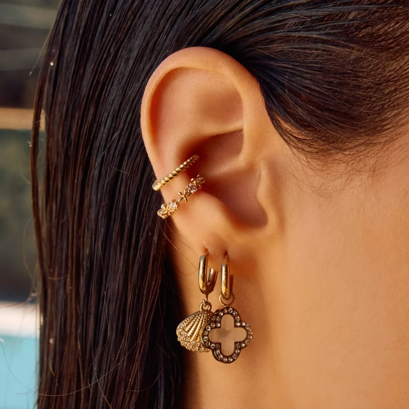 Flower Crystal Earcuff 14K Vergoldet