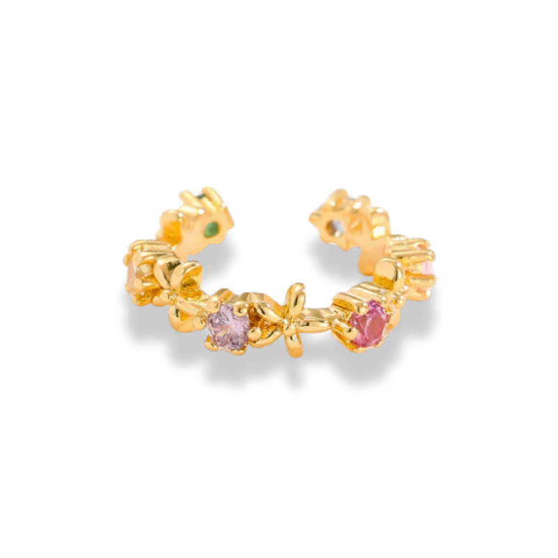 Flower Crystal Earcuff 14K Vergoldet