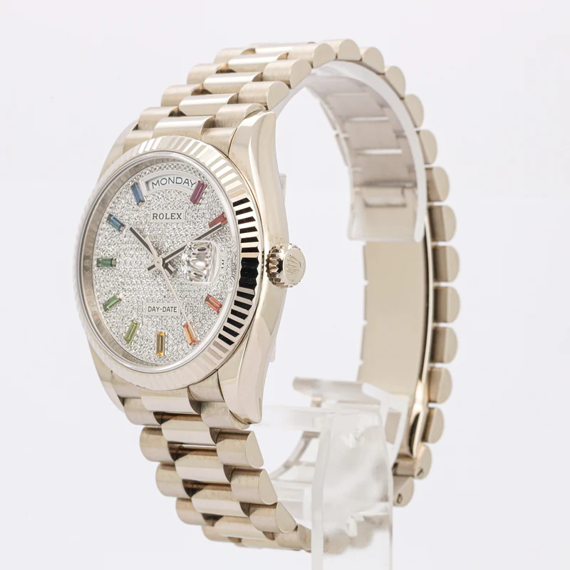 Rolex Day-Date 36 128239 18K White Gold Rainbow Diamond Paved President