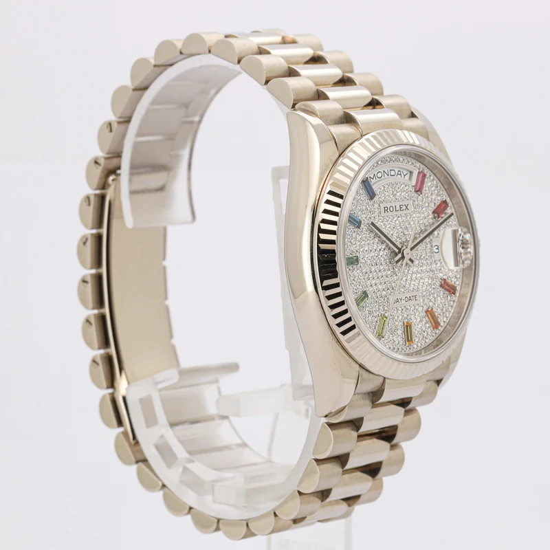 Rolex Day-Date 36 128239 18K White Gold Rainbow Diamond Paved President
