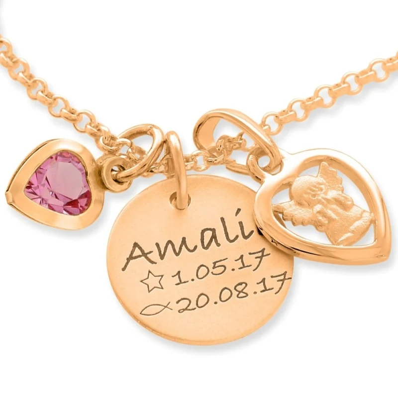 KETTE NAME ROSÉ VERGOLDET GESCHENK TAUFE GEBURT SCHUTZENGEL