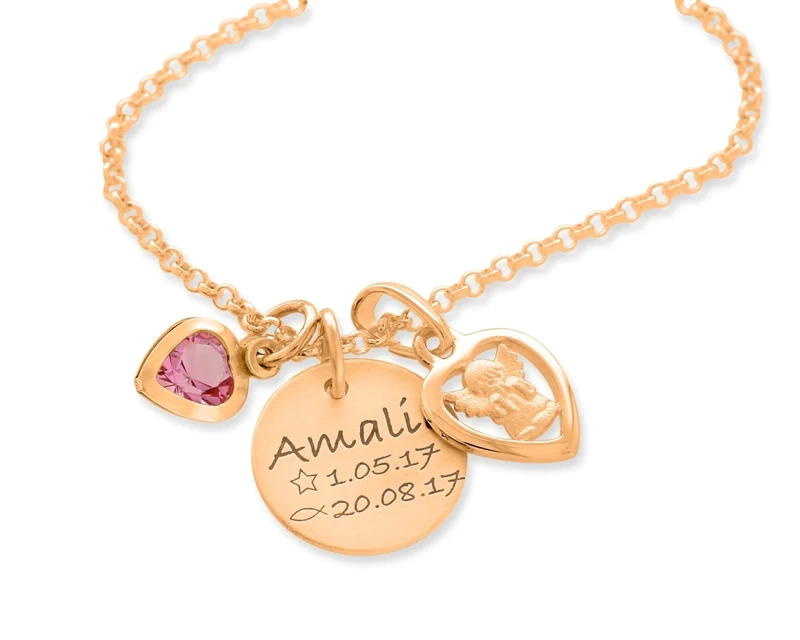 KETTE NAME ROSÉ VERGOLDET GESCHENK TAUFE GEBURT SCHUTZENGEL