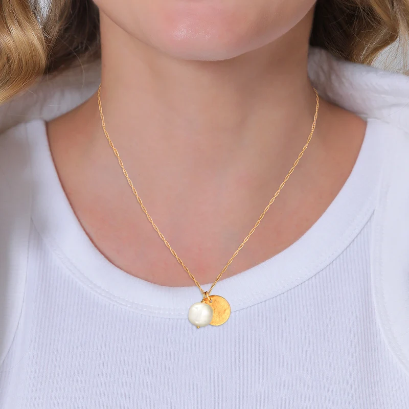 Hammered Coin & Baroque Pearl Halskette & Anhänger Ohrringe Schmuck Set