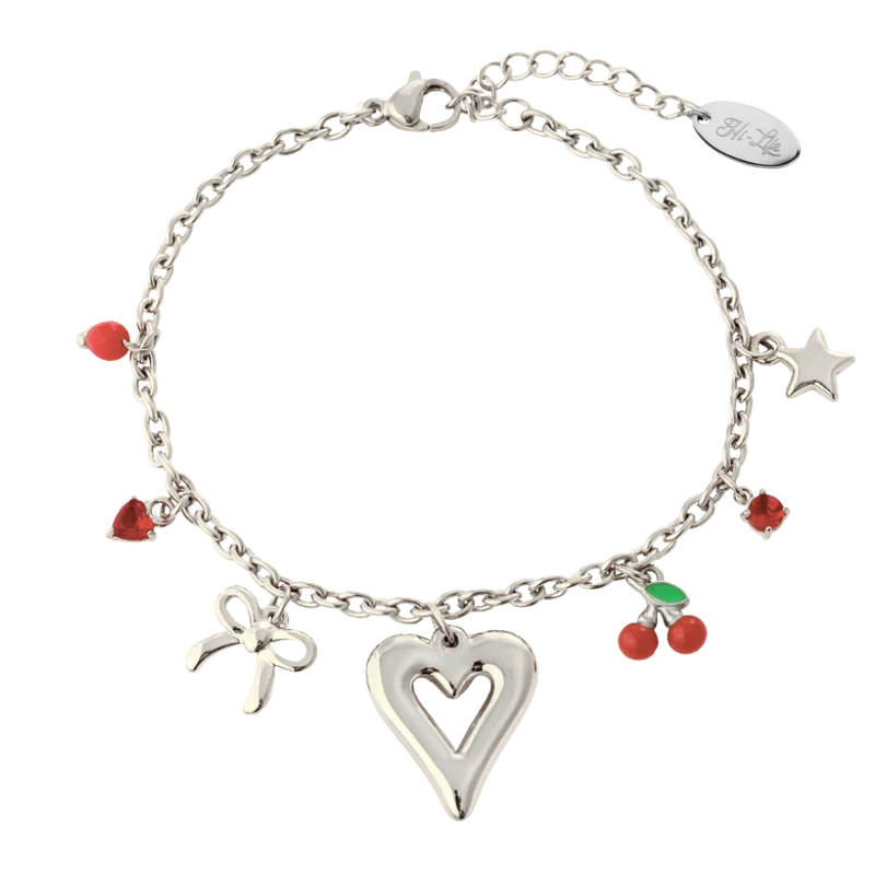 Golden Heart & Ribbon Charm Armband 14K Vergoldet