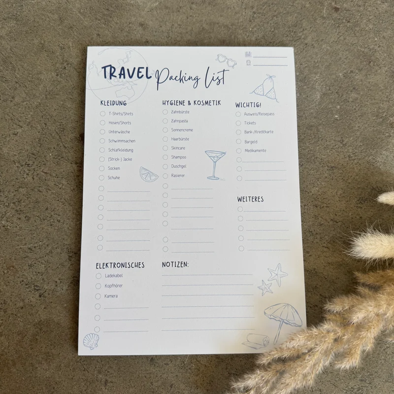 Reise Packliste Block A5
