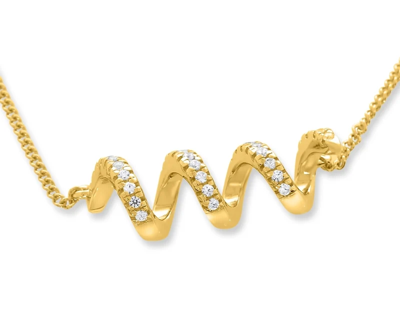 ANHÄNGER WELLE ZIRKONIA, SILBERKETTE, DAMENSCHMUCK ANHÄNGER VERGOLDET