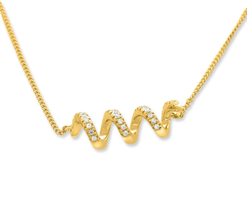 ANHÄNGER WELLE ZIRKONIA, SILBERKETTE, DAMENSCHMUCK ANHÄNGER VERGOLDET