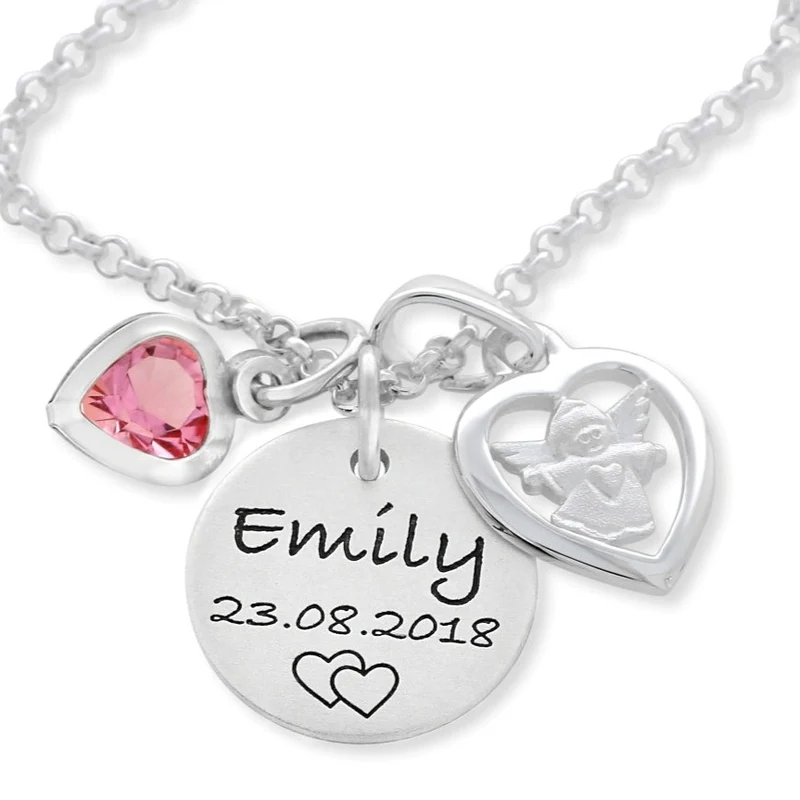 TAUFKETTE SILBER GRAVUR GESCHENK ZUR GEBURT SCHUTZGENGEL
